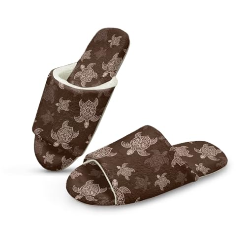 Pzuqiu Hausschuhe für Damen, warm, gemütlich, flauschig, offene Zehenpartie, Fußgewölbeunterstützung, für drinnen und draußen, Meeresschildkröte, 38/39 EU von Pzuqiu