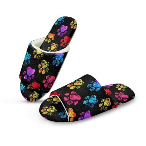 Pzuqiu Hausschuhe für Damen, warm, gemütlich, flauschig, offene Zehenpartie, Fußgewölbeunterstützung, für drinnen und draußen, Regenbogen-Hundepfoten, 38/39 EU von Pzuqiu