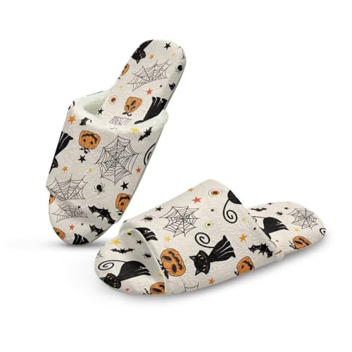 Pzuqiu Hausschuhe für Damen, weiche, bequeme Hausschuhe mit offener Zehenpartie, Memory-Schaum, rutschfeste Gummisohle für drinnen und draußen, Halloween Black Cat, 42/43 EU von Pzuqiu