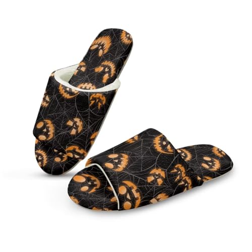 Pzuqiu Hausschuhe für Damen, weiche, bequeme Hausschuhe mit offener Zehenpartie, Memory-Schaum, rutschfeste Gummisohle für drinnen und draußen, Halloween Kürbisse, 44/45 EU von Pzuqiu