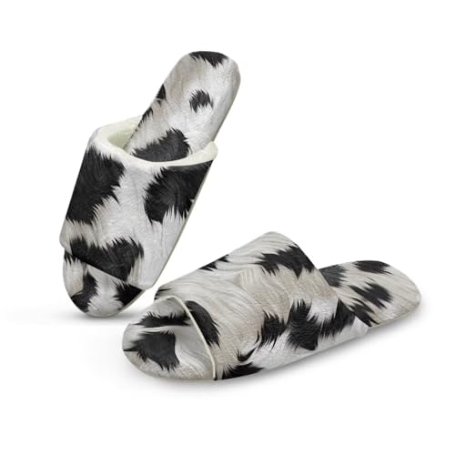 Pzuqiu Hausschuhe für Damen, weiche, bequeme Hausschuhe mit offener Zehenpartie, Memory-Schaum, rutschfeste Gummisohle für drinnen und draußen, Kuhdruck 2, 44/45 EU von Pzuqiu