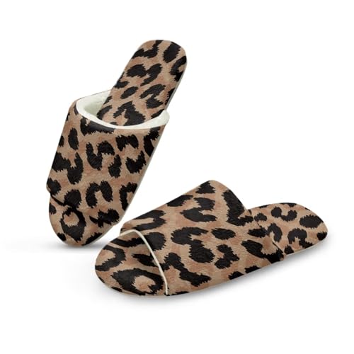 Pzuqiu Hausschuhe für Damen, weiche, bequeme Hausschuhe mit offener Zehenpartie, Memory-Schaum, rutschfeste Gummisohle für drinnen und draußen, leopardenmuster, 44/45 EU von Pzuqiu