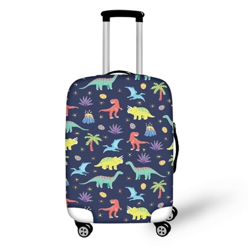 Pzuqiu Kofferabdeckung, kratzfest, Gepäck-Schutzzubehör für Kinder und Erwachsene, Bunte Dinosaurier, S (18-21 inch suitcase) von Pzuqiu