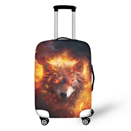 Pzuqiu Kofferabdeckung, kratzfest, Gepäck-Schutzzubehör für Kinder und Erwachsene, Feuerwolf, L (25-28 inch suitcase) von Pzuqiu