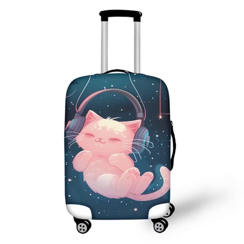 Pzuqiu Kofferabdeckung, kratzfest, Gepäck-Schutzzubehör für Kinder und Erwachsene, Kopfhörer Cat, M (22-24 inch suitcase) von Pzuqiu