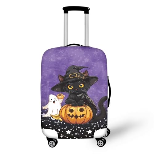 Pzuqiu Kofferabdeckung, kratzfest, Gepäck-Schutzzubehör für Kinder und Erwachsene, Kürbis-Katze, S (18-21 inch suitcase) von Pzuqiu