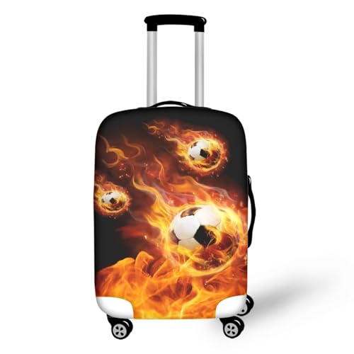 Pzuqiu Kofferabdeckung, kratzfest, Reisezubehör für Kinder und Erwachsene, Feuer-Fußbälle, L (25-28 inch suitcase) von Pzuqiu