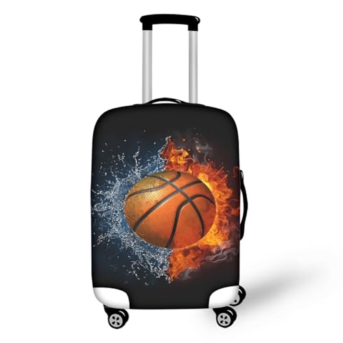 Pzuqiu Kofferabdeckung, kratzfest, Reisezubehör für Kinder und Erwachsene, Feuerwasser-Basketball, M (22-24 inch suitcase) von Pzuqiu