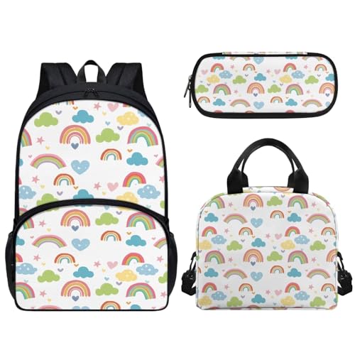 Pzuqiu Schüler-Rucksack für Kinder mit Lunchbox und Federmäppchen, 3-teiliges Set, 43,2 cm, Schultaschen für Jungen/Mädchen, regenbogenfarben von Pzuqiu