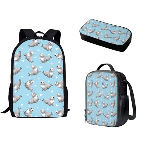 Pzuqiu Schüler-Rucksack für Kinder mit Lunchbox und Federmäppchen, 3-teiliges Set, Schultaschen für Grund- und Mittelschüler, Dichtung von Pzuqiu