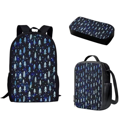 Pzuqiu Schulrucksack-Set mit passender Lunchtasche und Federmäppchen für Kinder, Grundschule, Mittelschüler, Büchertaschen, 3-teilig, Glänzender Baum von Pzuqiu