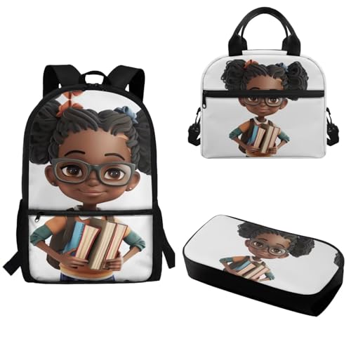 Pzuqiu Schulrucksack-Set mit tragbarer Lunchtasche und Federmäppchen für Kinder, Grundschule, Mittelschüler, Büchertaschen, 3-teilig, Brille für Mädchen Pzuqiu Schulrucksack-Set mit tragbarer Lunchtasche und Federmäppchen für Kinder, Grundschule, Mittelschüler, Büchertaschen, 3-teilig, Brille für Mädchen von Pzuqiu