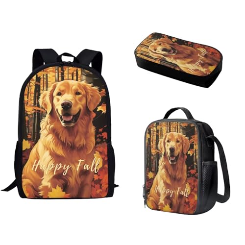 Pzuqiu Schulrucksack für Teenager, Kinder, Schultasche mit Lunchbox und Federmäppchen, Cartoon-Kinderrucksack, 3-teiliges Set, Labrador von Pzuqiu