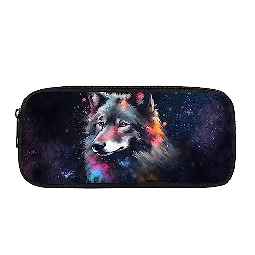 Pzuqiu Tragbares, stabiles Federmäppchen, Federmäppchen für Damen, Mädchen, Kinder, Teenager, Make-up-Tasche mit 1 Hauptfach, Galaktischer Wolf, Schulranzen von Pzuqiu