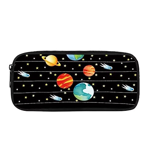 Pzuqiu Tragbares, stabiles Federmäppchen, Federmäppchen für Damen, Mädchen, Kinder, Teenager, Make-up-Tasche mit 1 Hauptfach, Kosmische Planeten, Schulranzen von Pzuqiu