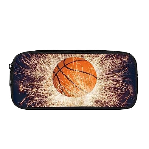 Pzuqiu Tragbares, stabiles Federmäppchen, Federmäppchen für Damen, Mädchen, Kinder, Teenager, Make-up-Tasche mit 1 Hauptfach, Spark Basketball, Schulranzen von Pzuqiu