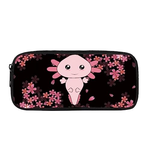 Pzuqiu Tragbares, stabiles Federmäppchen, Kosmetiktasche für Damen, Mädchen, Kinder, Jugendliche mit 1 Hauptfach, Rosa Axolotl, Schulranzen von Pzuqiu