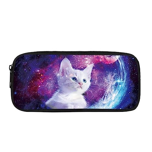 Pzuqiu Tragbares Federmäppchen, Federmäppchen für Damen, Mädchen, Kinder, Teenager, Make-up-Tasche mit strapazierfähigem Reißverschluss, Galaxy Cat, Schulranzen von Pzuqiu