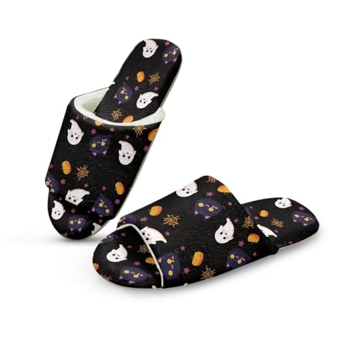 Pzuqiu Winter-Hausschuhe für Damen, offener Zehenbereich, niedlich, bequem, für drinnen und draußen, flauschige Hausschuhe mit Memory-Schaum, Halloween Geist, 42/43 EU von Pzuqiu