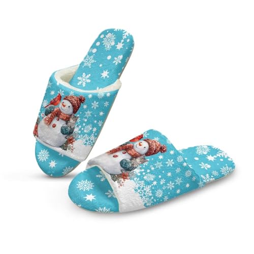 Pzuqiu Winter-Hausschuhe für Damen, offener Zehenbereich, niedlich, bequem, für drinnen und draußen, flauschige Hausschuhe mit Memory-Schaum, Weihnachts-Schneemann, 40/41 EU von Pzuqiu