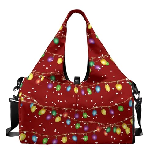 Pzuqiu Yoga-Turntasche mit Weihnachtsbeleuchtung, für Damen und Herren, wasserdicht, Reisen, Sport, Duffle, Schultertasche mit Schuhfach, Yoga-Riemen von Pzuqiu