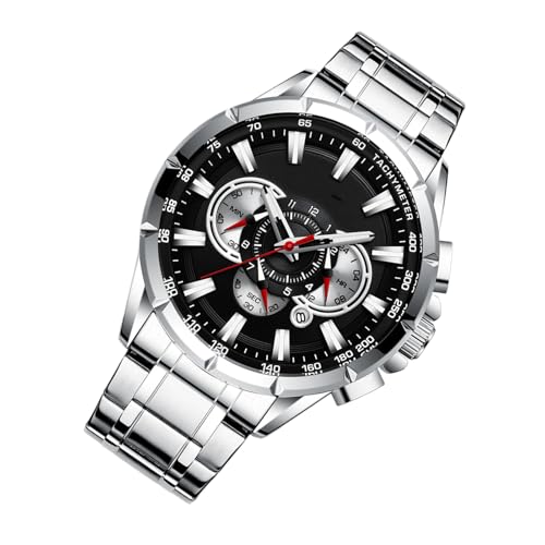 Pzuryhg Business Uhr Chronograph Herrenuhr Klassisches Mechanisches Band Elegantes Zeitmesser Design Langlebig Alltagskleidung für Lehrer Arbeiter Profis Vielseitig Täglich Tragen 1 Pack, schwarz von Pzuryhg