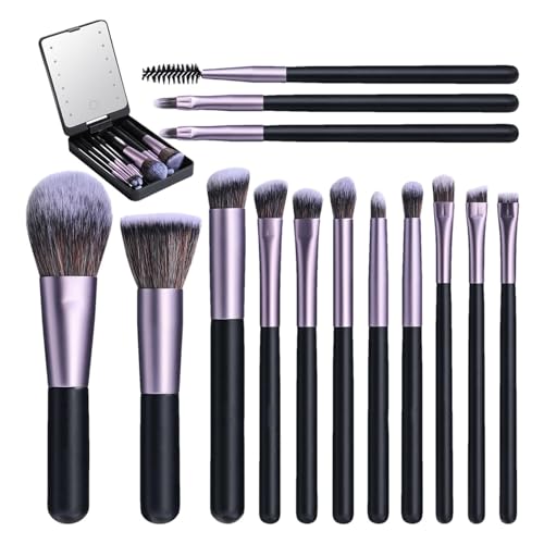 Reise-Make-up-Pinsel-Set | Tragbares Make-up-Pinsel-Set | 14-teiliges Make-up-Pinsel-Set | LED-Make-up-Set | Kompaktes Pinsel-Set für Frauen | Make-up-Pinsel für Reisen | Set für schnelle von Pzuryhg