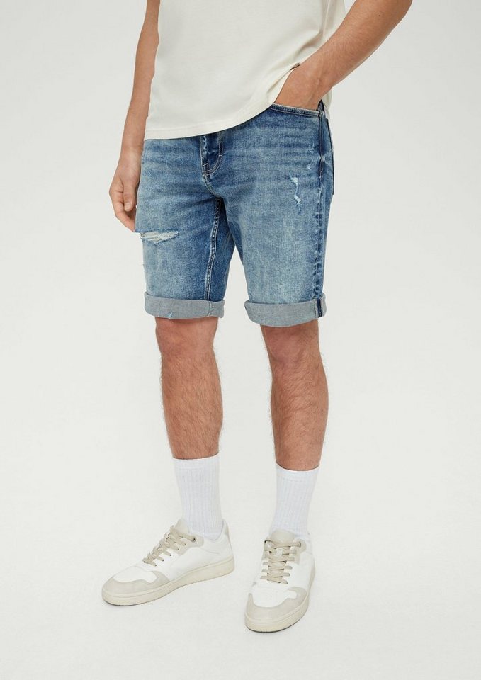 QS Jeansshorts Jeans-Bermuda John / Regular Fit / Mid Rise / Straight Leg Waschung, Destroyes von QS