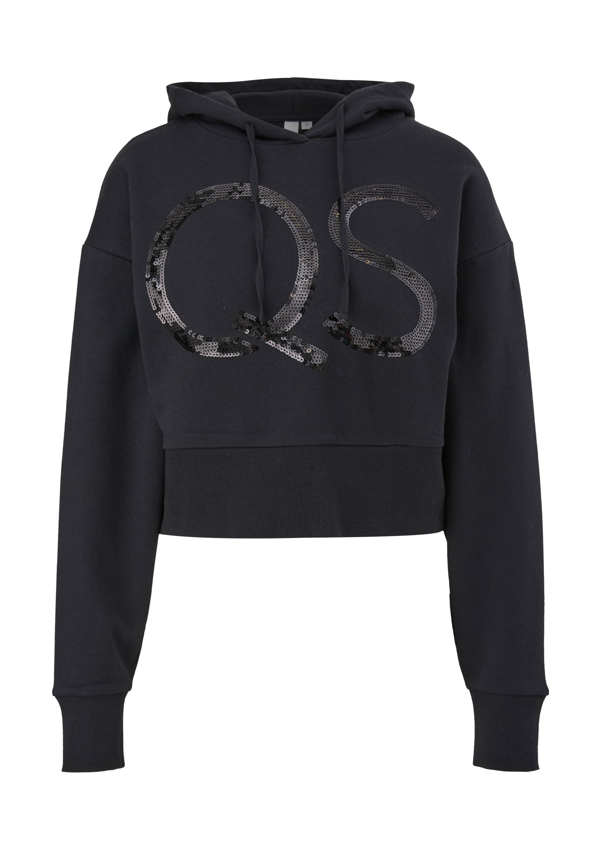 QS - Kapuzenpullover mit Pailletten-Logo, Damen, schwarz von QS