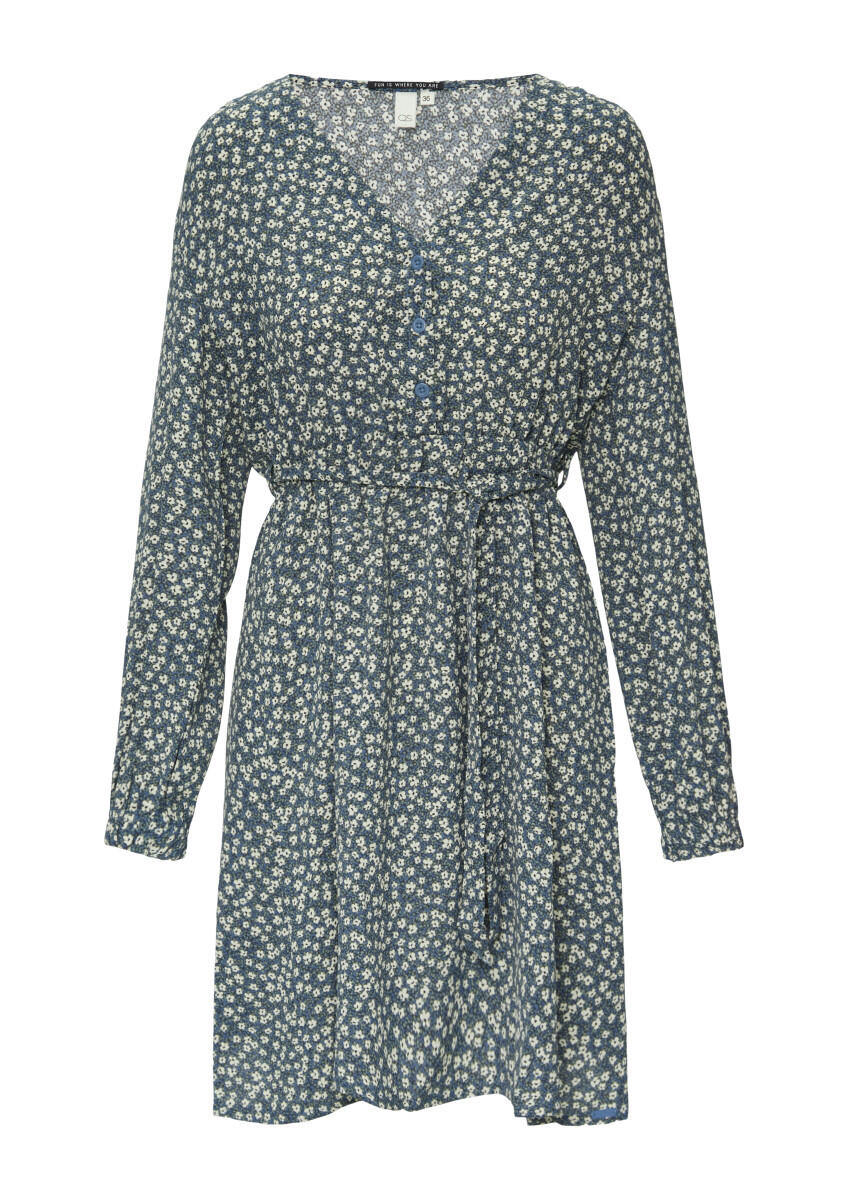 Q/S designed by - Kurzes Crêpe-Kleid mit All-over-Print grau - Gr. - 32 von Q/S designed by