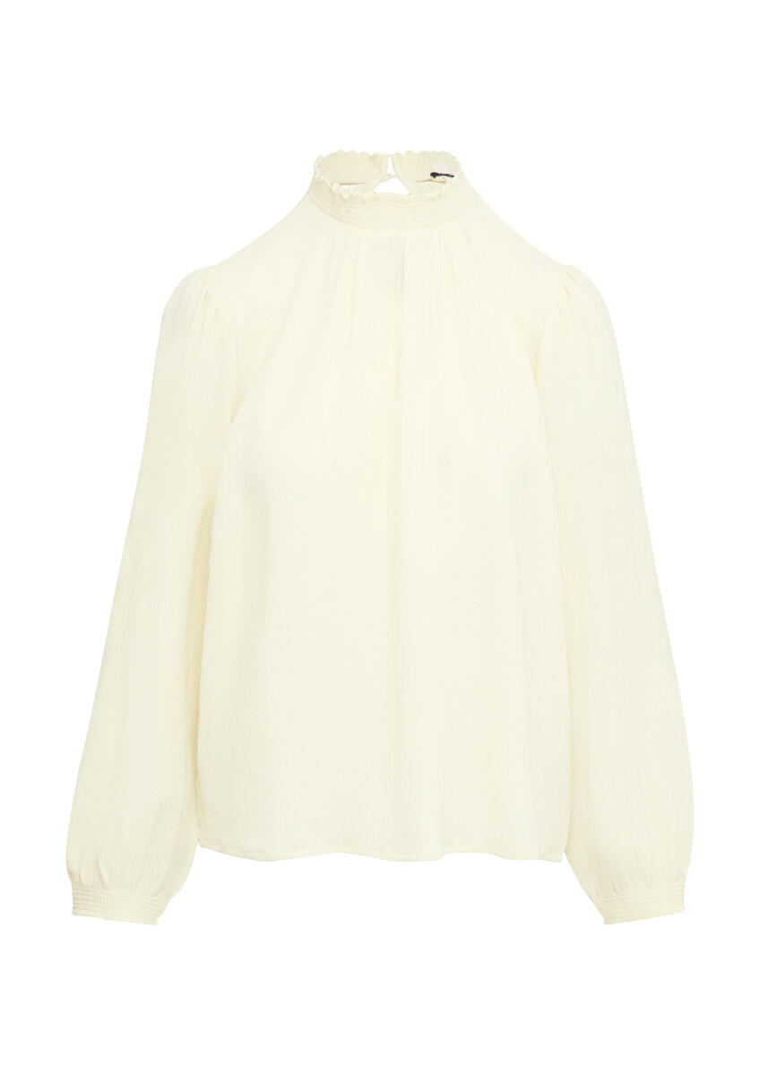 Q/S designed by - Leicht strukturierte Bluse mit gemocktem Stehkragen beige - Gr. - 34 von Q/S designed by