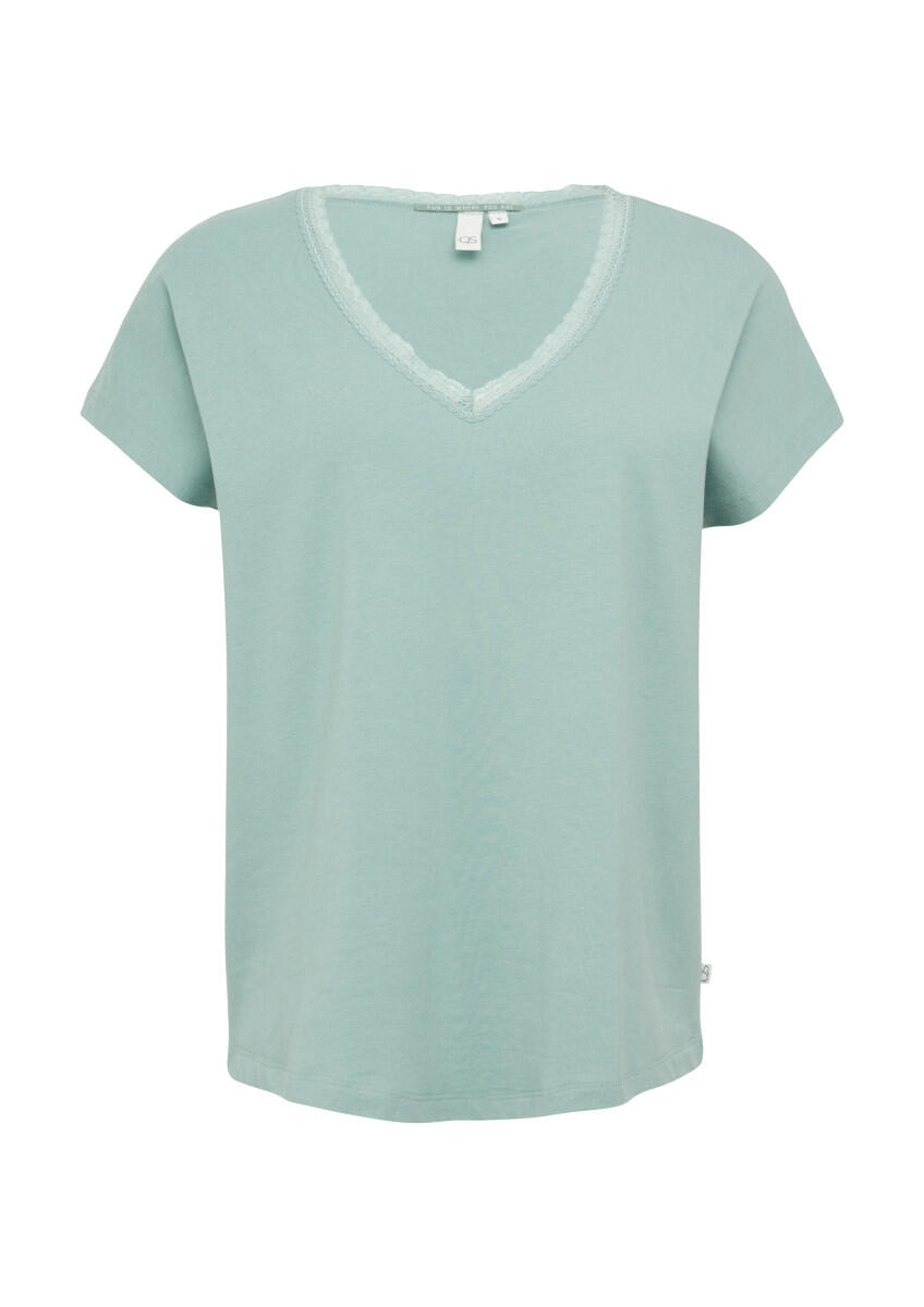 Q/S designed by - Modalmix-Shirt mit Spitzenblende grün - Gr. - M von Q/S designed by