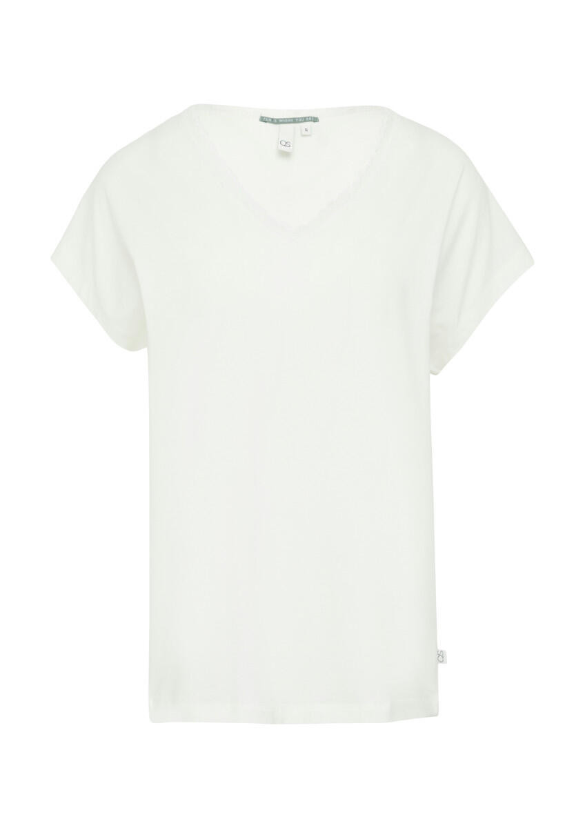 Q/S designed by - Modalmix-Shirt mit Spitzenblende weiß - Gr. - XS von Q/S designed by