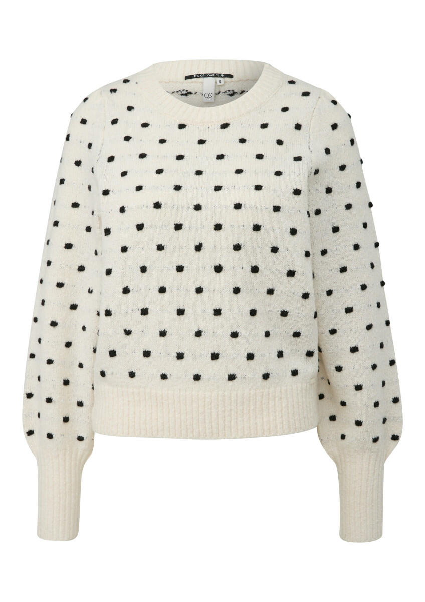 Q/S designed by - Pullover mit Puffärmel und Punktemuster beige/schwarz - Gr. - L von Q/S designed by