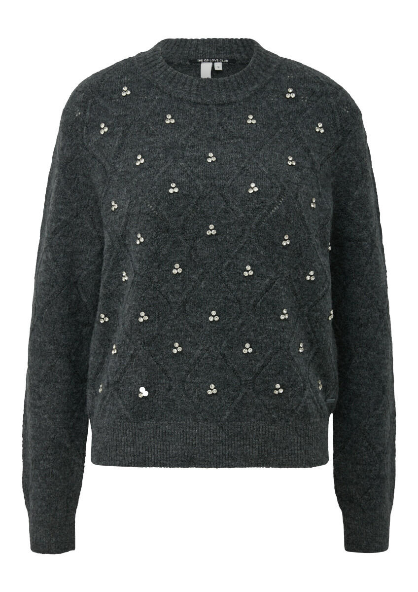 Q/S designed by - Weicher Pullover mit Glitzersteinen grau - Gr. - XXL von Q/S designed by