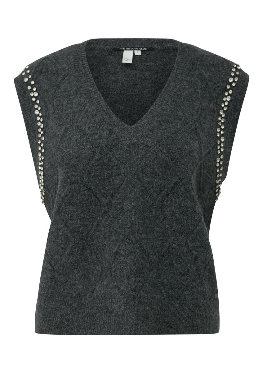 Q/S designed by - Weicher Pullunder mit Glitzersteinen grau - Gr. - XXL von Q/S designed by