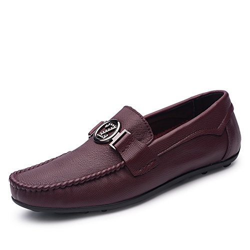 Q-MSKAY Herren Mokassins Dekoration Schnalle Casual Lederschuhe Ultraleicht Trekking Slip on Schuhe,Weinrot 42 EU von Q-MSKAY