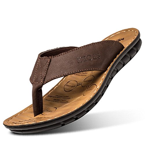 Zehentrenner Herren Leder Flache Strand Hausschuhe Flip Zehentrenner Herren Strand Flip Flop von Q-MSKAY