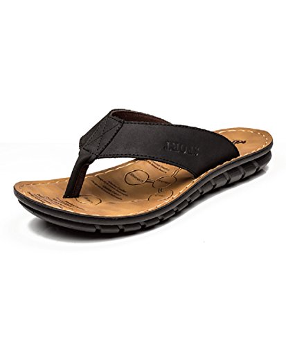 Zehentrenner Herren Leder Flache Strand Hausschuhe Flip Zehentrenner Herren Strand Flip Flop von Q-MSKAY