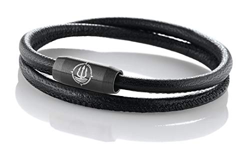 Maritimes Seemannsgarn Leder Armband Sylt schwarz 4mm, Fähnrich (schwarz), XL - Gelenkumfang von 18 cm bis 21 cm von Q-Sportz