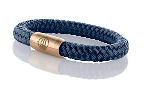 Maritimes Seemannsgarn Segeltau Armband Föhr navy-blau 8mm, Kapitän (rosé), L - Gelenkumfang von 16,5 cm bis 18 cm von Q-Sportz