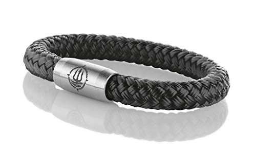 Maritimes Seemannsgarn Segeltau Armband Föhr schwarz 8mm, Matrose (stahlfarben), XL - Gelenkumfang von 18 cm bis 21 cm von Q-Sportz