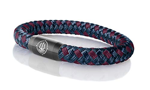 Maritimes Seemannsgarn Segeltau Armband Hiddensee navy-blau-bordeaux 8mm, Fähnrich (schwarz), XL - Gelenkumfang von 18 cm bis 21 cm von Q-Sportz