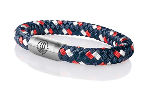 Maritimes Seemannsgarn Segeltau Armband Hiddensee navy-blau-rot-weiß 8mm, Matrose (stahlfarben), XL - Gelenkumfang von 18 cm bis 21 cm von Q-Sportz