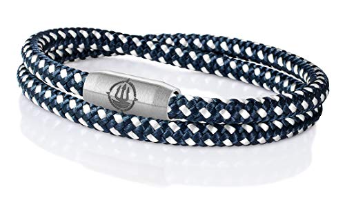 Maritimes Seemannsgarn Segeltau Armband Hiddensee navy-blau-weiß 4mm, Matrose (stahlfarben), L - Gelenkumfang von 16,5 cm bis 18 cm von Q-Sportz