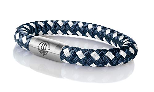 Maritimes Seemannsgarn Segeltau Armband Hiddensee navy-blau-weiß 8mm, Matrose (stahlfarben), XL - Gelenkumfang von 18 cm bis 21 cm von Q-Sportz