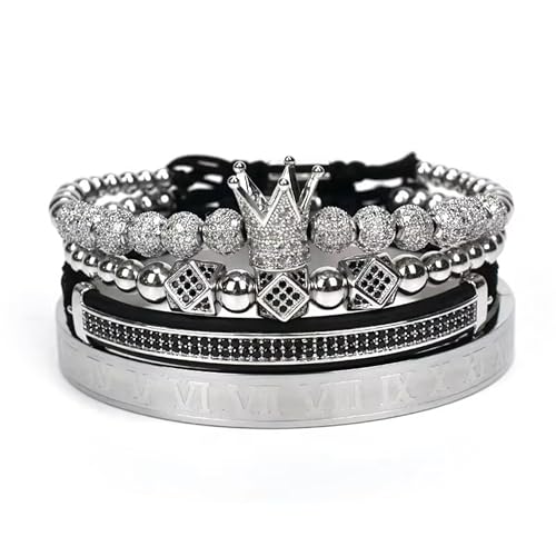 UNIQAL | Edelstahlarmband Set vergoldet "ROYAL KING" Mens Bracelet | Gratis Geschenk Box | Echtleder, Edelstahl, versilbert/vergoldet (SILBER) von Q UNIQAL STORE GERMANY