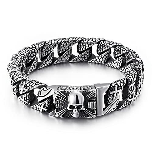 UNIQAL | Königsarmband Edelstahl Panzerkette mit Schädel "HALL OF VALHALLA" Mens Skull Gliederkette Fahrradkette mit Totenkopf | Motorradkette Bracelet | Gratis Geschenk Box (22) von Q UNIQAL STORE GERMANY
