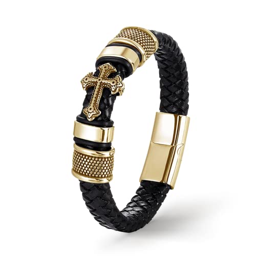 UNIQAL | Kreuz Leder Armband "GLORY" Cross Bracelet | Geschenk Box | Magnetverschluss (Gold, 19) von Q UNIQAL STORE GERMANY