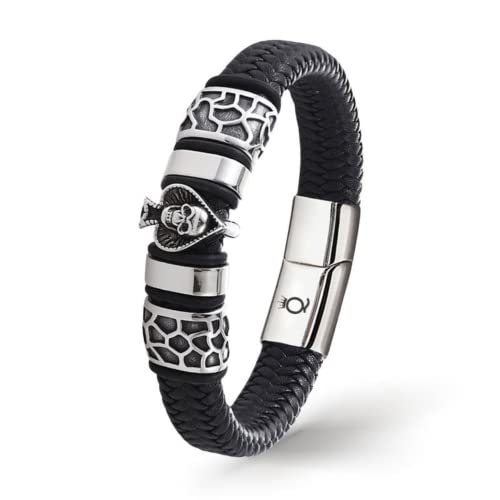 UNIQAL | Lederarmband Herren "ACE OF SPADE" Mens Bracelet Totenkopf Skull | Gratis Geschenk Box | Echtleder, Edelstahl (21) von Q UNIQAL STORE GERMANY